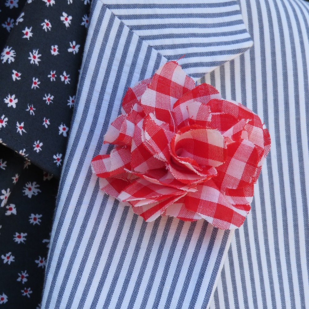 Red Gingham Lapel Flower